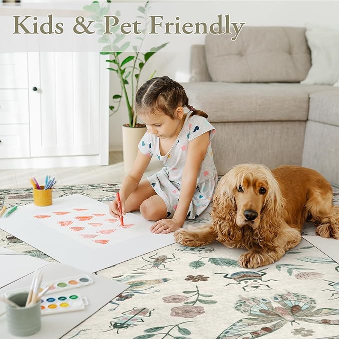 Lahome Insect Print 8x10 Area Rugs, Soft Washable Rugs 8x10 Living Room Rugs for Bedroom Dining Room, Ultra-Thin Modern Rug Stain Resistant Large Accent Carpet for Office Kids Nursery (8'x10',Beige)