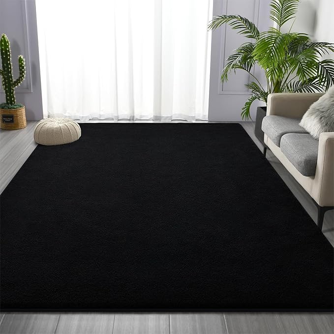 Large Area Rugs for Living Room Bedroom, 7 x 10 Ft Non-Slip Modern Area Rug, Soft Thickened Memory Foam Rug, Comfy Minimalist Indoor Carpet for Boys Girls Room Nursery Dorm Home Decor, Black
