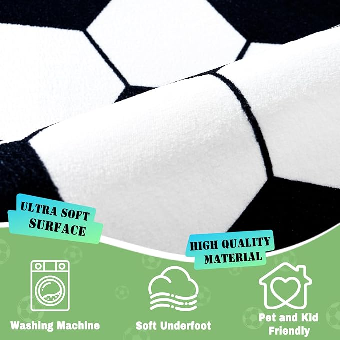 Soft Soccer Rugs for Bedroom, Machine Washable, Cute Bedside Boys Area Rug for Kids Toddlers Teens, Soccer Lovers Home Decor Indoor Carpet for Living Room, Dorms, Nursery, 7x9 FT