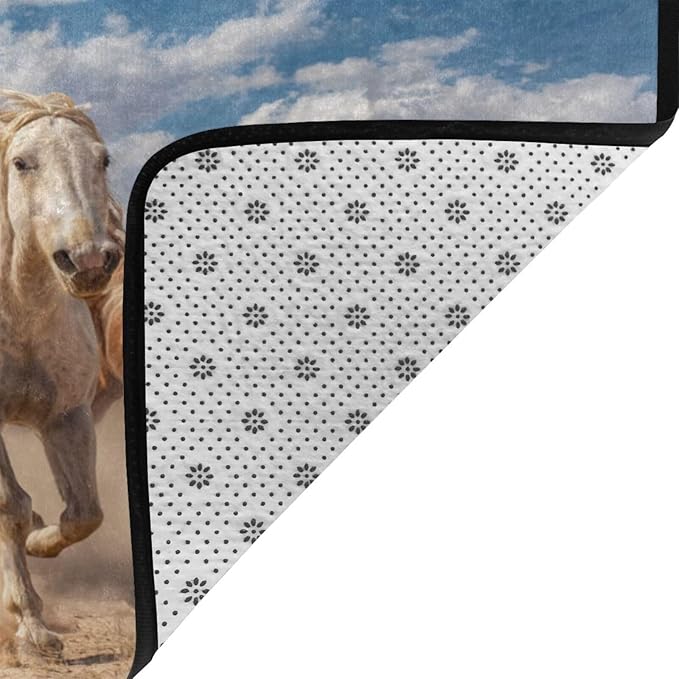 Running Horse Area Rug Washable Outdoor Rugs Anti-Slip Soft Carpet Entryway Indoor Door Mat for Bedroom,Living Room,Porch,Terrace and Entrance Decor 5'x 4'