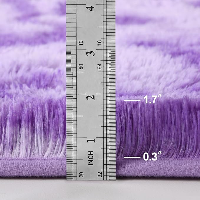 Soft Modern Shaggy Fluffy Carpets for Living Room Bedroom Girls Room Nursery Home Decor, 4 X 6 Tie-Dyed Plush Fuzzy Rugs, Indoor Carpet Shag Area Rug for Kids Room, Purple