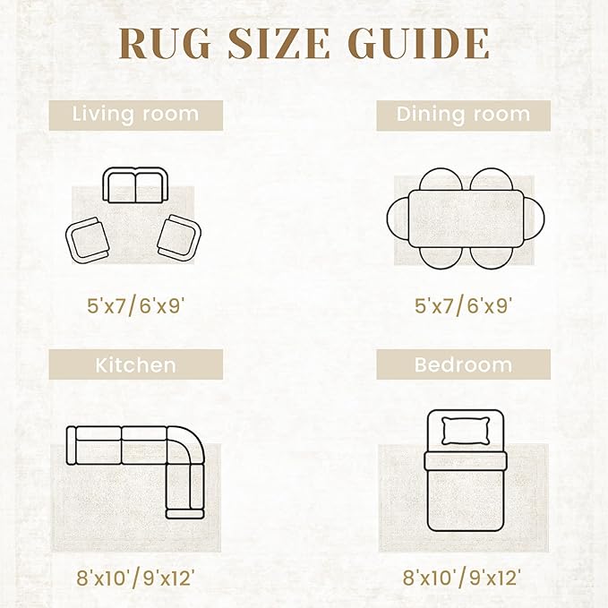 9x12 Area Rugs for Living Room: Washable Large Vintage Floral Rug Low Pile Non-Slip Boho Carpet for Bedroom Dining Home Office (Floral Beige, 9'x12')
