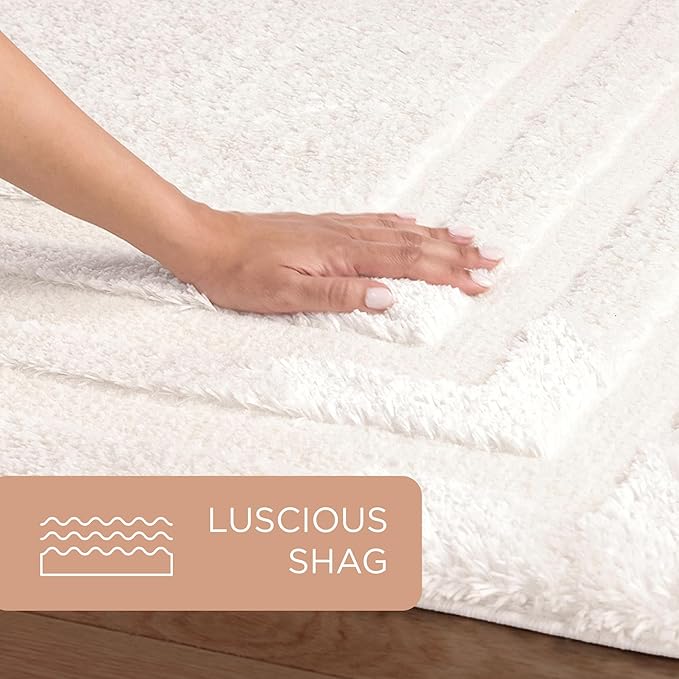 Town & Country Everyday Cloud Shag Plush Border Area Rug with High-Low Pile, Ivory, 5'2"x7'2"