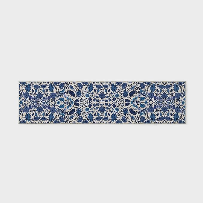EVERGRACE Hallyway Area Runner Rugs 2x8, Boho Floral Faux Wool Indoor Outdoor Rugs, Washable Rugs for Bedroom Dining Room Living Room Kitchen, Low Pile Floor Mat Carpet for Home Decor, Celtic Blue
