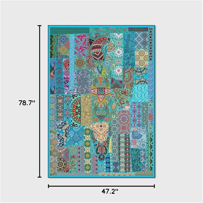 Vintage Boho Area Rugs Multicolor Ethnic Style Geometric Splicing Carpets Bedroom Living Room Kitchen Floor Mats Indoor Outdoor Non-Shedding Runner Rug Home Décor Carpet 4' X 6.5'
