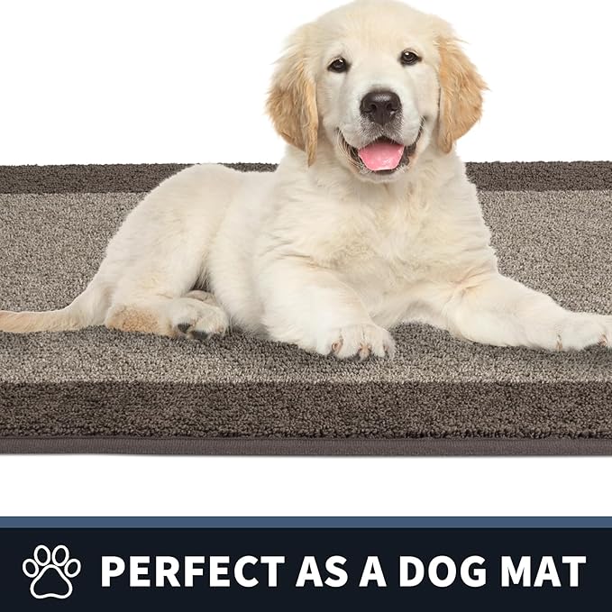 PURRUGS Dirt Trapping Door Mat 24" x 60", Non-Slip/Skid Machine Washable Entryway Rug, Shoes Scraper, Throw Rug, Super Absorbent Area Rug for Muddy Wet Shoes and Paws, Beige & Grayish Brown