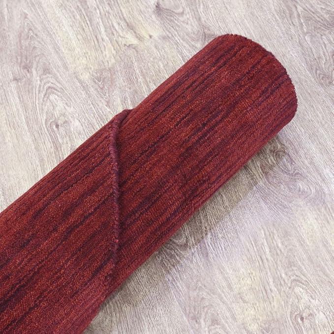 Hand Knotted Loom Wool ECO-Friendly Area Rugs - 6'x6', Octagon, Dark Red Color, Solid Plain Design, High Pile Handmade Anti Skid Area Rugs for Living Room, Bed Room (L00111)