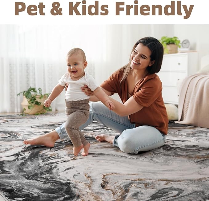 3x5 Washable Area Rugs for Living Room, Modern Abstract Rug Entryway Kitchen Non Slip Throw Rug, Stain Resistant Carpet for Dining Room Playroom Bedroom, Pet & Kids Friendly