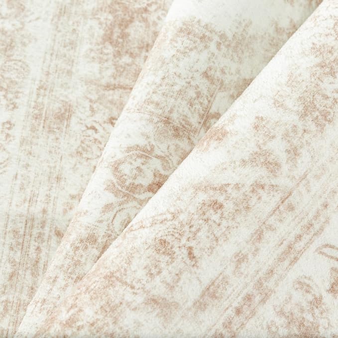 Area Rug 6x9 Cream Washable Living Room Beige Carpet Non Slip Vintage Medallion Indoor Bedroom Beige Carpet Low Pile Soft Retro Distressed Large Rug Home Office Dining Room Playroom