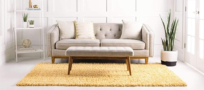 Unique Loom Davos Shag Collection Area Rug - Solid (4' 1" x 6' 1" Rectangle, Sun Yellow)