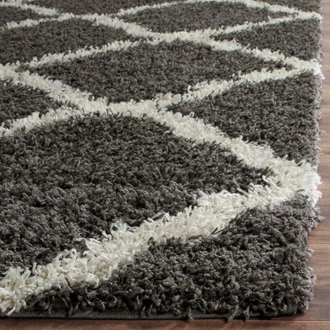 SAFAVIEH Dallas Shag Collection Area Rug - 8' Square, Dark Grey & Ivory, Trellis Design, Non-Shedding & Easy Care, 1.5-inch Thick Ideal for High Traffic Areas in Living Room, Bedroom (SGD257A)