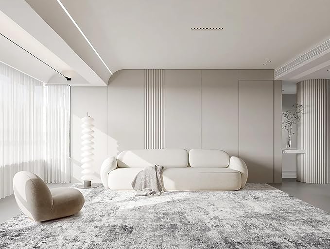 7x9 Area Rug Living Room Rugs - Washable Neutral Modern Abstract Soft Thin Large Rug Indoor Floor No Slip Rug Carpet for Bedroom Under Dining Table Home Office Decor - Grey