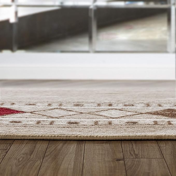 Antep Rugs Alfombras Modern Bordered 3x5 Non-Skid (Non-Slip) Low Profile Pile Rubber Backing Indoor Area Rugs (Beige, 3' x 5')