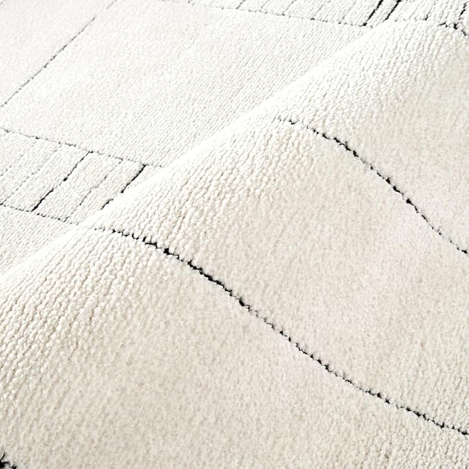 Abani Cream Area Rug – 8' x 10' – Oliver Collection – Geometric Linework Pattern – Non-Shedding, Easy to Clean – Durable for Living Room, Bedroom, or Office, Pet & Child Friendly