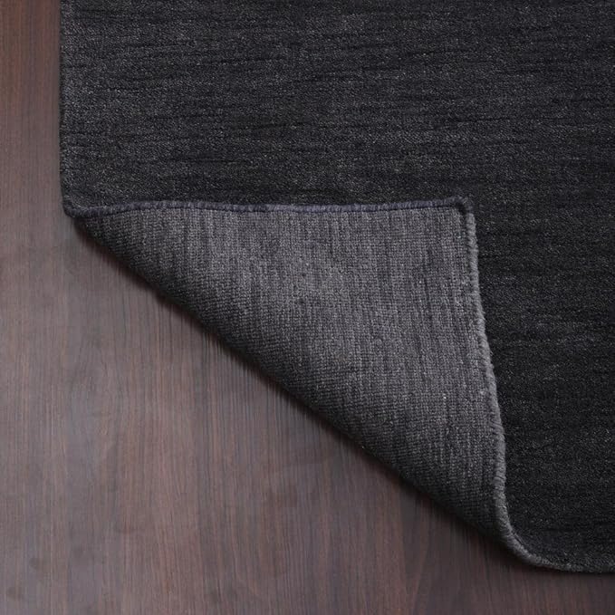 Hand Knotted Loom Wool ECO-Friendly Area Rugs - 2'6''x12', Runner, Charcoal Color, Solid Plain Design, High Pile Handmade Anti Skid Area Rugs for Living Room, Bed Room (L00111)
