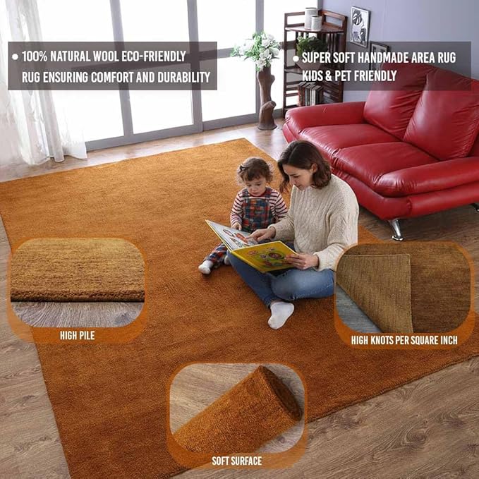 Rugsotic Carpets Hand Knotted Gabbeh Wool 9'x12' Area Rug Solid Orange L00111
