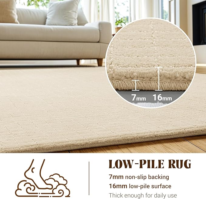 Shilucheng Wool Rug 4.7x7 Non-Slip, Blend 80% Wool and 20% Cotton Rugs for Living Room, Bedroom, Dinning Room, Soft Durable Cotton Backing Modern Area Rug (Beige/White)