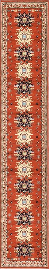 Unique Loom Taftan Collection Border Geometric Tribal Inspired Design Area Rug (3' 0 x 16' 5 Runner, Terracotta/ Ivory)