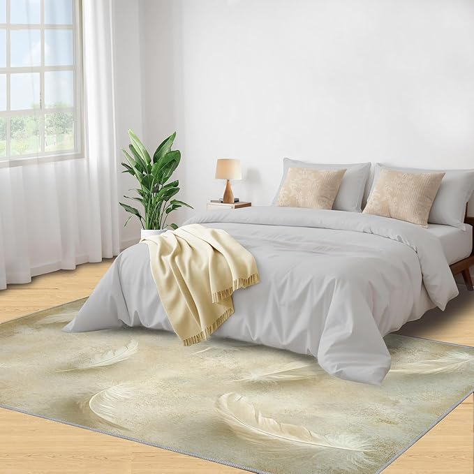 6x8 Feathers Classroom Rugs - Minimalist Feathers Playroom Rug, Natural Still Life Carpet Area Rug for Girls Bedroom Kids Room Basement Office Classroom