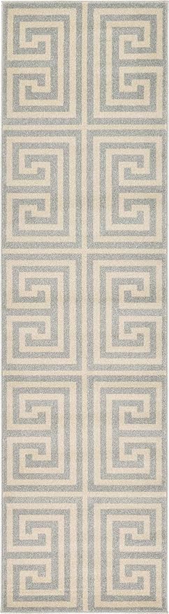 Unique Loom Athens Collection Classic Geometric Modern Border Design Area Rug (2' 7 x 10' 0 Runner, Gray/ Beige)