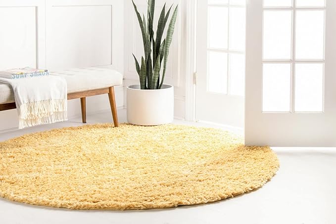 Unique Loom Davos Shag Collection Area Rug - Solid (10' Round, Sun Yellow)