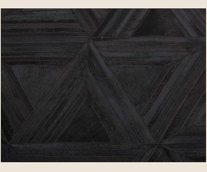Black Round Rug 5x5 ft – Soft Anti-Slip Modern Faux Leather Area Carpet with Textured Geometric Pattern Rug for Living Room, Bedroom, Dining, Kids Room, Playroom, Lounge & Home Decor