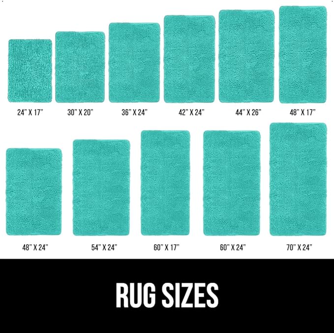 GORILLA GRIP Bath Rug Mat 36x24, Soft Absorbent Chenille, Quick Dry Microfiber Mats, Rubber Backing Washable Shower Floor Rugs, Bathmat Runner, US Designed Bathroom Home Decor Accessories Turquoise