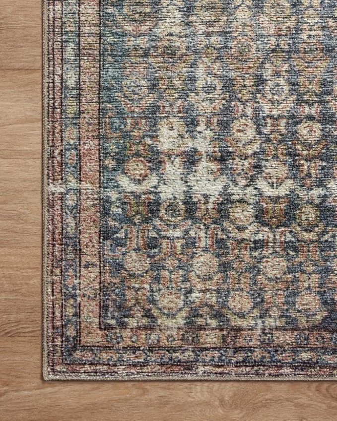 Loloi Amber Lewis Billie Collection, Ocean & Brick 8'-6" x 11'-6" Area Rug – Antique & Distressed Accent Rugs for Living Room, Bedroom, Entryway & Hallway, No Shed High Traffic Area Home Decor Rug