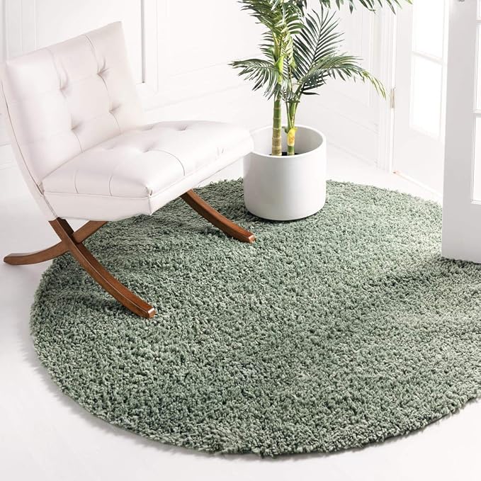 Unique Loom Davos Shag Collection Area Rug - Solid (4' 1" Round, Sage)