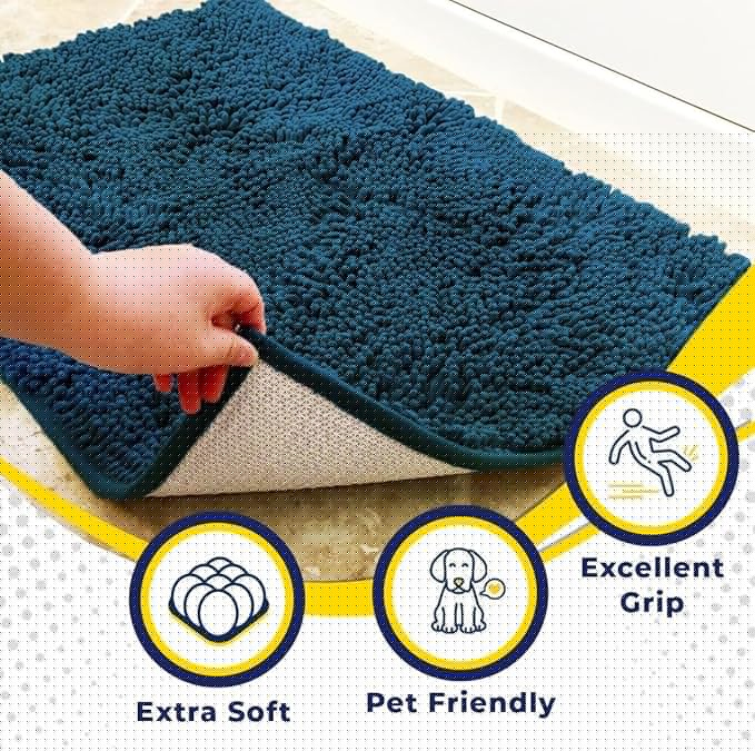 Muddy Mat® Original Dog Door Mat for Muddy Paws, Super Absorbent Microfiber, Non-Slip Washable Pet Rug, Quick Dry Chenille Entryway Carpet, Machine Washable Indoor Outdoor mat, Atlantic Blue 24"x72"