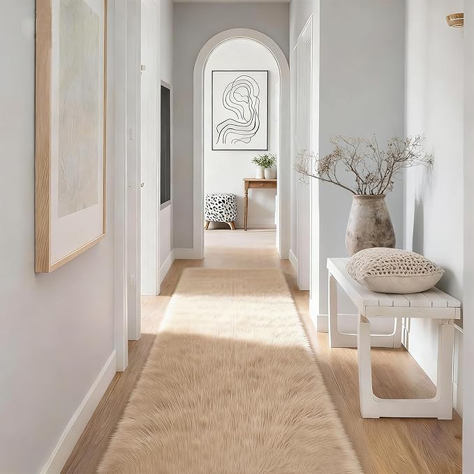 2x6 Solid Fluffy Camel Area Rug – Washable, Durable, Small Bedroom Runner Rug, Non-Slip Shag Rugs for Living Room, Bedroom, Bedside, Dorms, Kids Room, Sofa Coffee Table, Indoor Floor Carpet