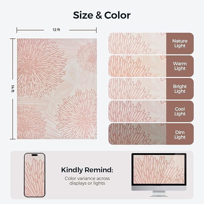 WITSHOCK Pink Rugs 12x14 for Bedroom Girls,Floral Modern Distress Print Pattern Carpet for Living Room Dining Room,Stain Resistant Anti Slip Backing Rugs for Kids Room Nursery Playroom,Light Pink
