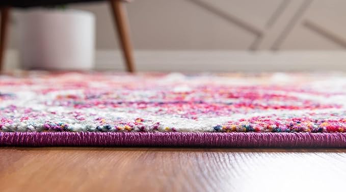 Rugs.com Lattice Frieze Collection Rug – 4' Square Multi Medium Rug Perfect for Living Rooms, Kitchens, Entryways