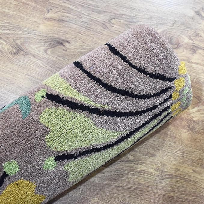 Rugsotic Carpets Hand Tufted Wool ECO-Friendly Area Rugs - 2'6''x6', Runner Shape, Camel, Floral Modern Design, High Pile Thick Handmade Anti Skid Area Rugs for Living Room, Bed Room (K00219)