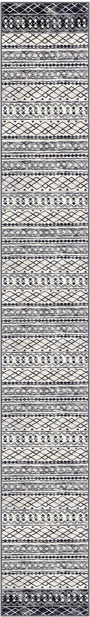 KUTA Moroccan Washable Runner Rug 2.6x18 Non-Slip Vintage Black Navy Blue Boho Hallway Kitchen Rugs Ultra Soft Geometric Floor Carpet Runners for Bedroom Stairway Living Room