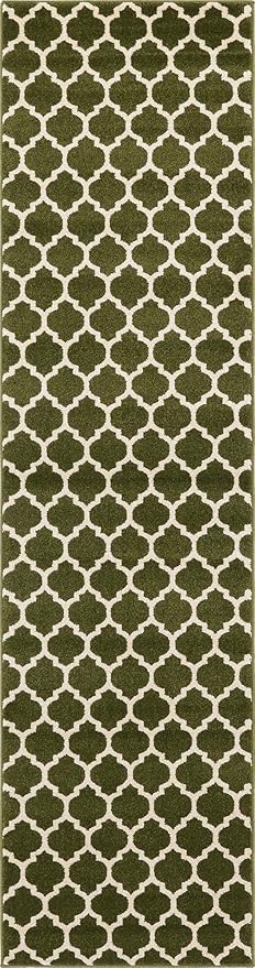 Rugs.com Lattice Collection Rug – 10 Ft Runner Dark Green Medium Rug Perfect for Hallways, Entryways