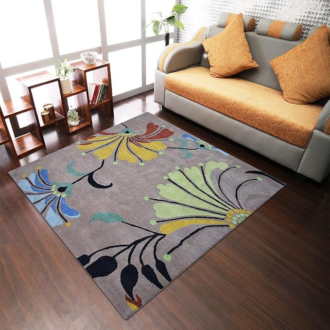 Rugsotic Carpets Hand Tufted Wool ECO-Friendly Area Rugs - 10'x10', Square Shape, Camel, Floral Modern Design, High Pile Thick Handmade Anti Skid Area Rugs for Living Room, Bed Room (K00219)