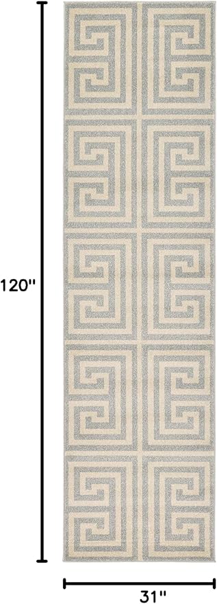 Unique Loom Athens Collection Classic Geometric Modern Border Design Area Rug (2' 7 x 10' 0 Runner, Gray/ Beige)