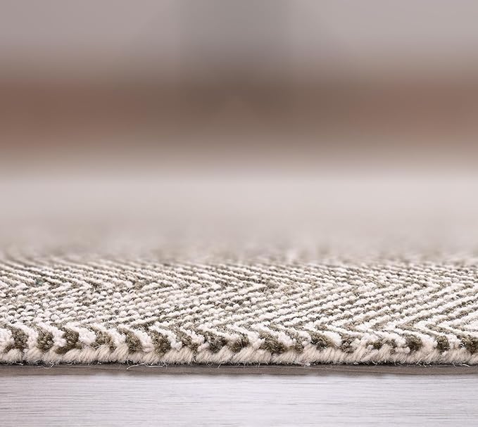 Modern Herringbone Chevron Collection Handcrafted Wool Area Rug - Durable, Zigzag Pattern, for High Traffic, Contemporary Design for Living Room, Bedroom, Dining Room Decor (Dark Olive, 2' x 3')