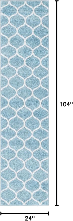 Rugs.com Lattice Frieze Collection Rug – 2' x 8' 8 Runner Light Blue Medium Rug Perfect for Living Rooms, Large Dining Rooms, Open Floorplans