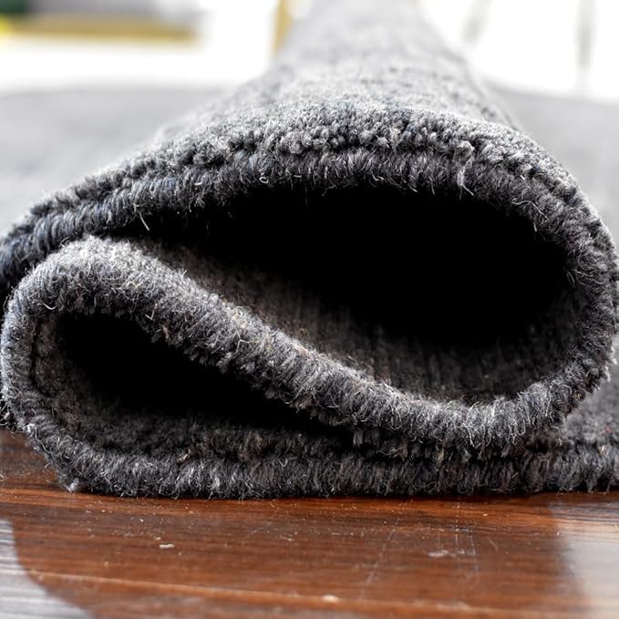 Hand Knotted Loom Wool ECO-Friendly Area Rugs - 8'x8', Round, Charcoal Color, Solid Plain Design, High Pile Thick Handmade Anti Skid Area Rugs for Living Room, Bed Room (L00111)