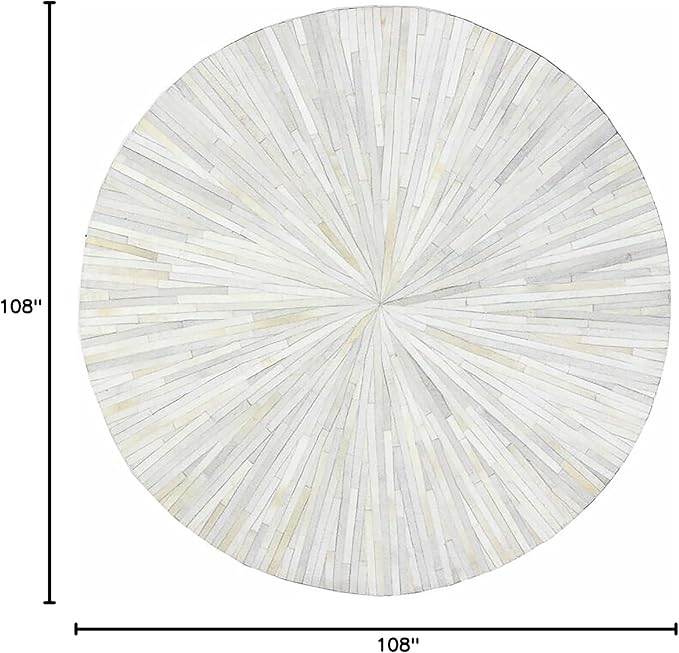 Faux Cowhide Round Area Rug | Non-Slip Leather Floor Carpet for Living Room, Bedroom, and Home Décor | Modern Stylish Accent Rug(White_9x9)