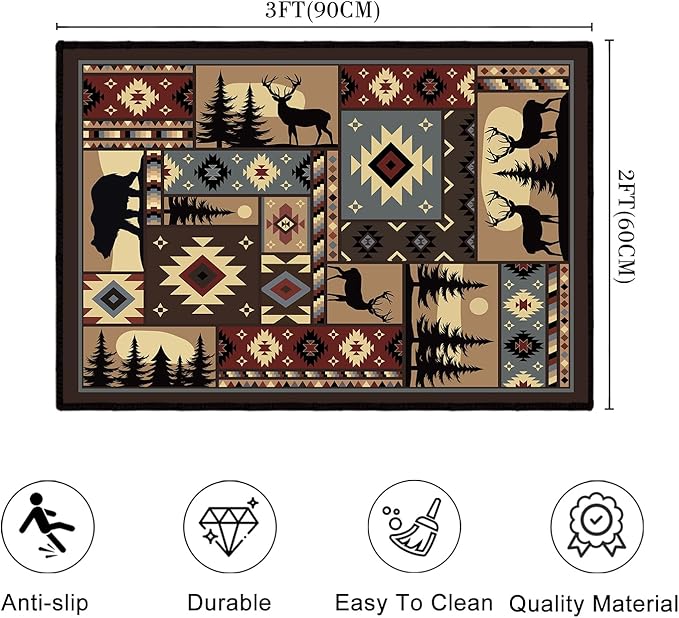 Rustic Cabin Wildlife Entrance 2x3 Rug,Buffalo Plaid Bear Moose Deer Country,Door Mat Indoor Throw Rugs Small Entryway Rug Doormat Washable Non Slip Vintage Floor Carpets Mat for Front Door,Bedroom