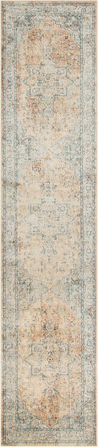 Nourison Home Astra Machine Washable Beige Blue 2'2" x 8' Area Rug - Easy Clean, Non Shedding, Bed Room, Living Room, Dining Room, Kitchen (8' Runner)