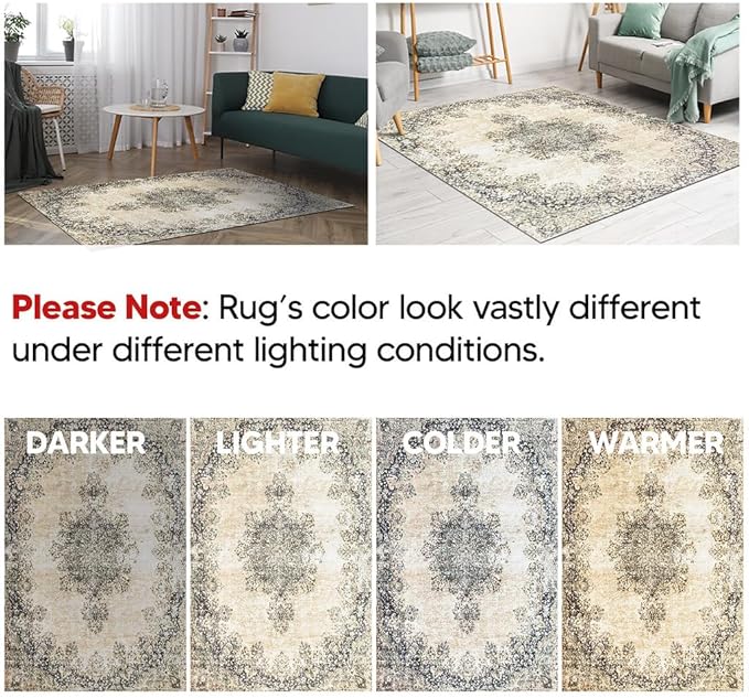 Keen Home Design 3x5 Rug - Machine Washable Entry Rug with Non-Slip Backing, Ideal for Enteryway, Kitchen, Bathroom, Laundry Room - Vintage, Easy Clean, Durable, Low Pile - (3' x 5')