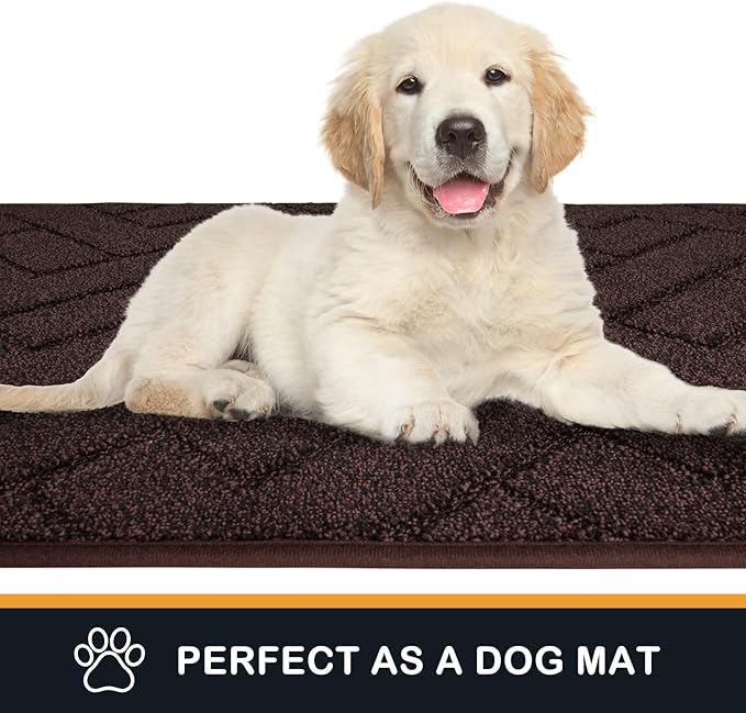 PURRUGS Dirt Trapping Door Mat 32" x 70", Non-Slip Machine Washable Entry Rug, Shoe Scraper, Dog Doormat, Super Absorbent Welcome Mat for Front & Back Door, Muddy Wet Shoes & Paws, Brown