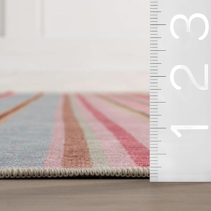 Dash & Albert Jamaica Stripe Multi Machine Washable Rug, 4 X 6 Feet, Blue/White Stripe Pattern