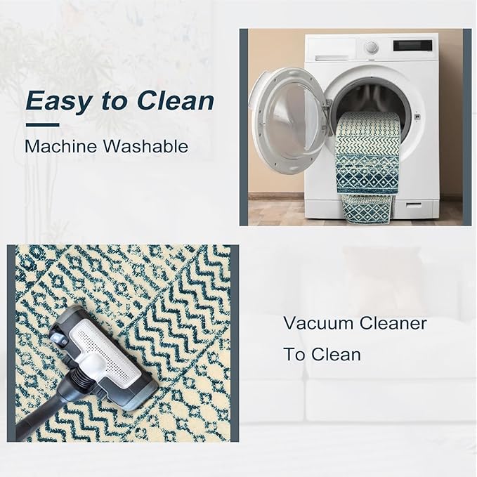 Moroccan Kitchen Runner Rug, 2x6 Non Slip Vintage Blue Rug for Kitchen Floor, Soft Low-Pile Washable Laundry Room Rug Indoor Floor Throw Carpet for Doorway Hallway Bedside Bathroom