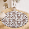 Oriental Tribal Floral Round Rug Vintage Brown Pattern Area Rug Washable Soft Non-Slip Floor Carpet Low Pile Accent Rugs for Entryway Living Room Dining Room Bedroom Home Office 3ft