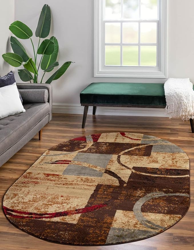 Unique Loom Barista Collection Area Rug - Kouillou (4' 1" x 6' 1" Oval, Multi/Brown)